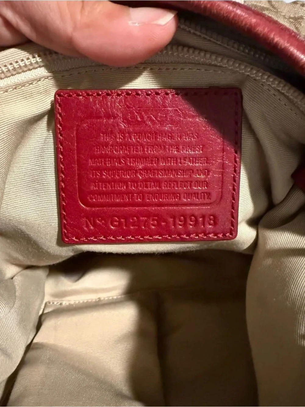 Coach Red Leather Trim Tote with Signature Monogram Interior